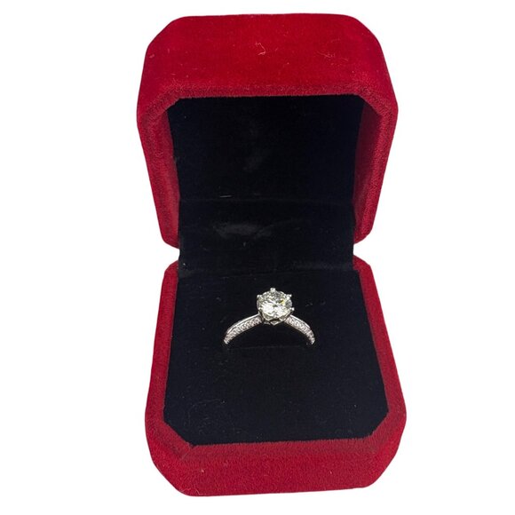 6 Moissanite Solitaire Engagement Ring Silver Tone Pave Band Includes Certificat - Picture 4 of 8